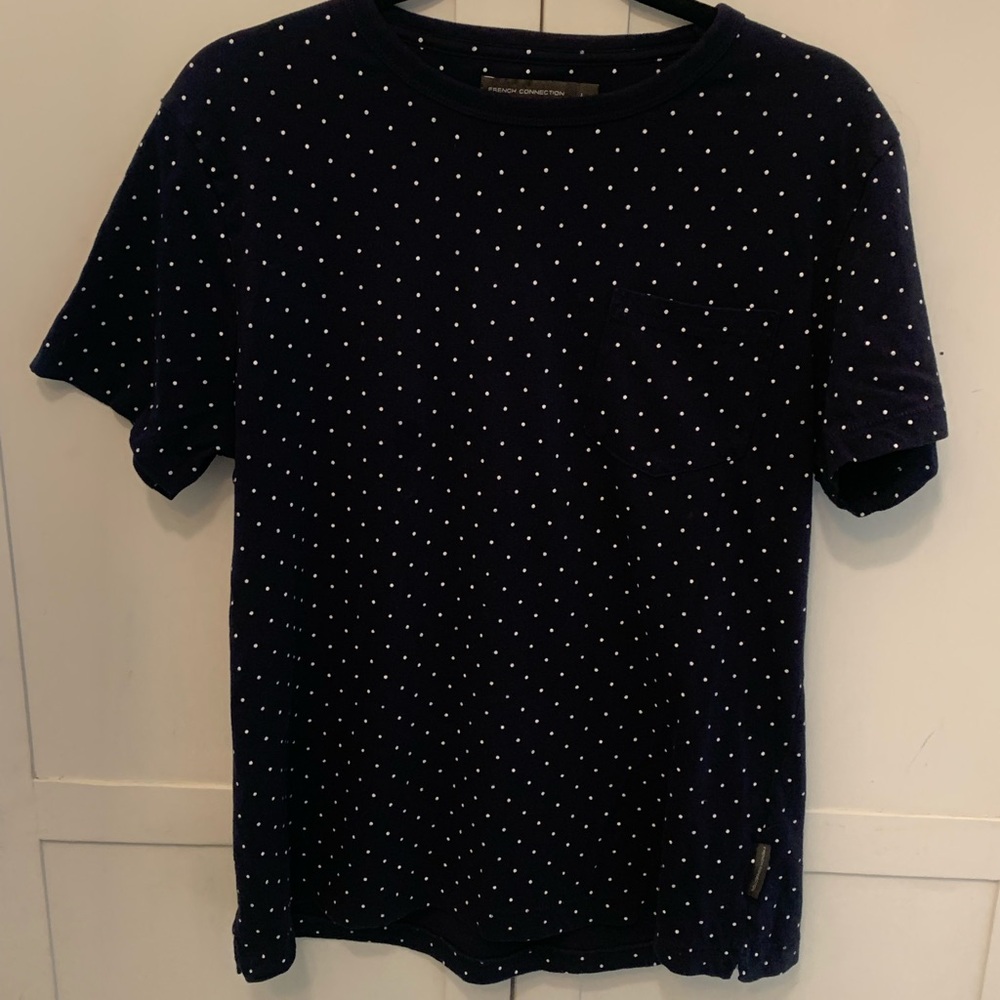 French Connection Navy Polka Dot Pocket Tee